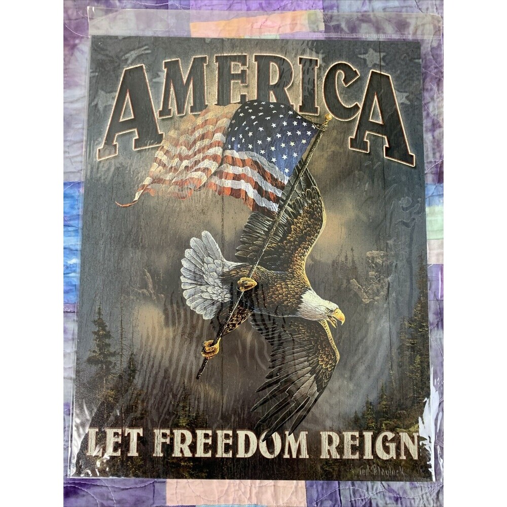 America Let Freedom Reign 12.5x16 Patriotic Man Cave  Made in USA Wall Decor